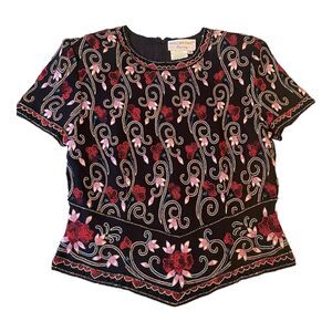 Papell Boutique Evening VTG Adrianna Papell Silk‎ Beaded Embroidered Top M